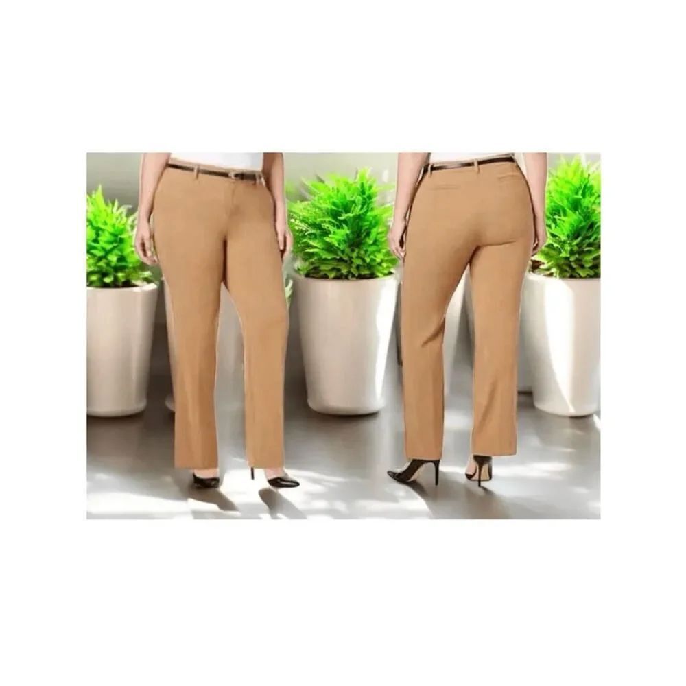 NWT Charter Club Gorgeous 18W Plus Sz Belted Tummy-Control Beige Trousers Pants
